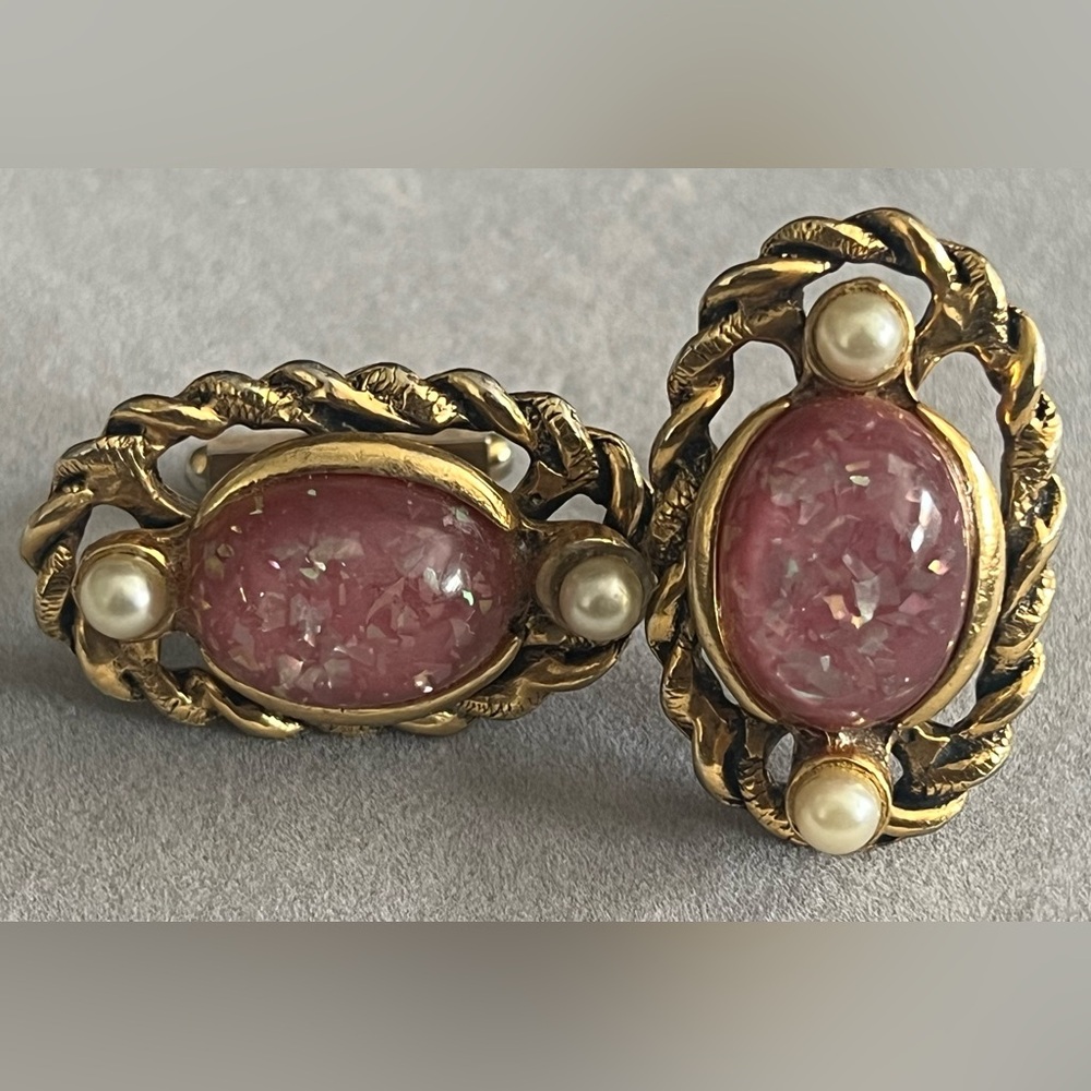 RARE art deco antique vintage cuff links Opal Pearl Gold